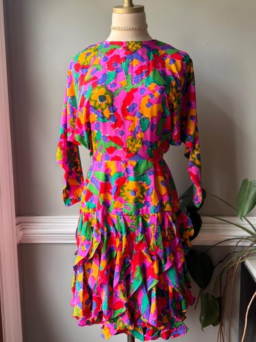 Vibrant Pink Multicolor Floral Tiered Maxi Dress